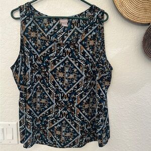 Chico's Blue‎ and White Graphic Tank Top